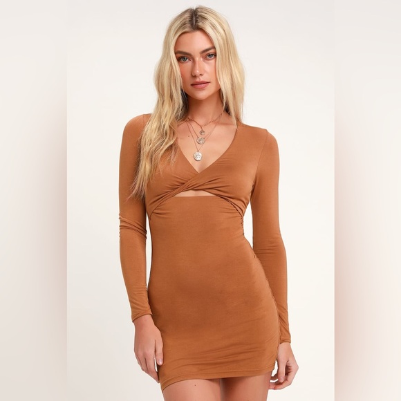 Ezra Camel Brown Cutout Bodycon Dress - Picture 2 of 5